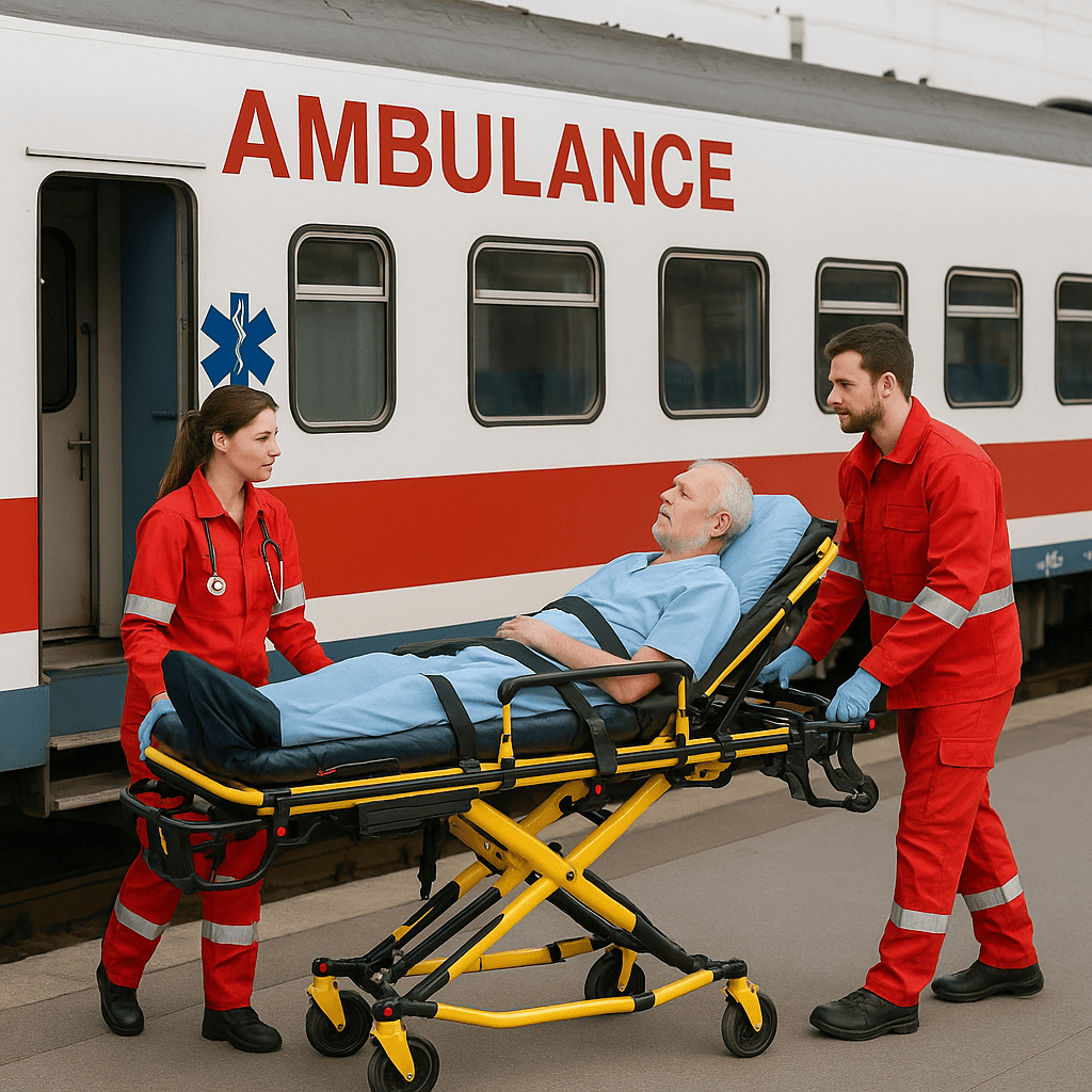 Train ambulance for long-distance medical transport