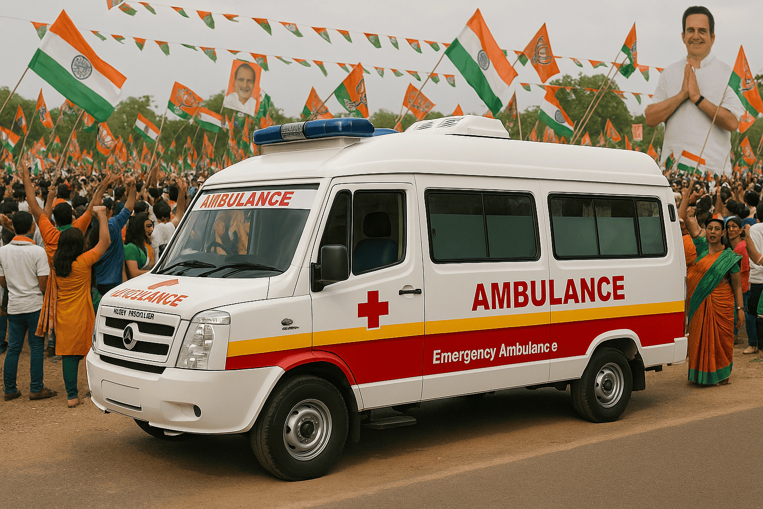 Doctor and EMTs on-site for emergency medical tech standby during public gathering