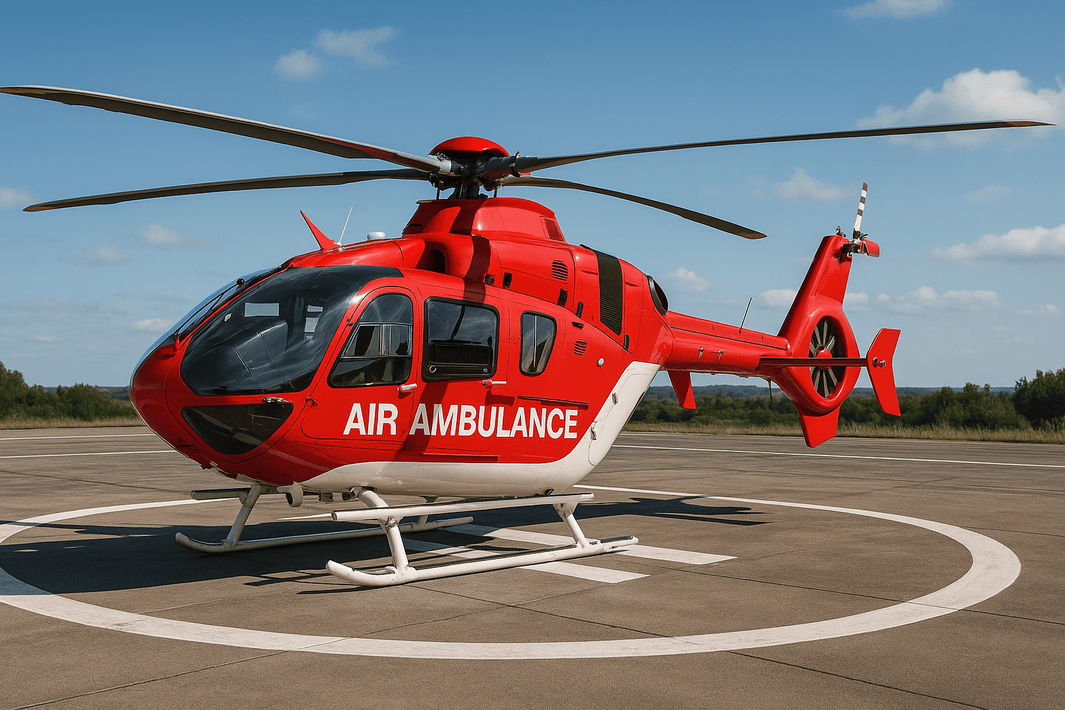 Air Ambulance helicopter by Savelife ready for emergency patient transport