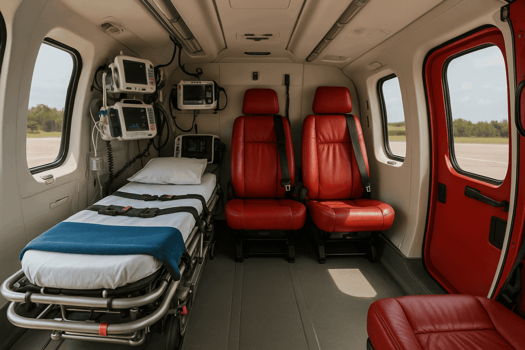 Air Ambulance helicopter by Savelife ready for emergency patient transport