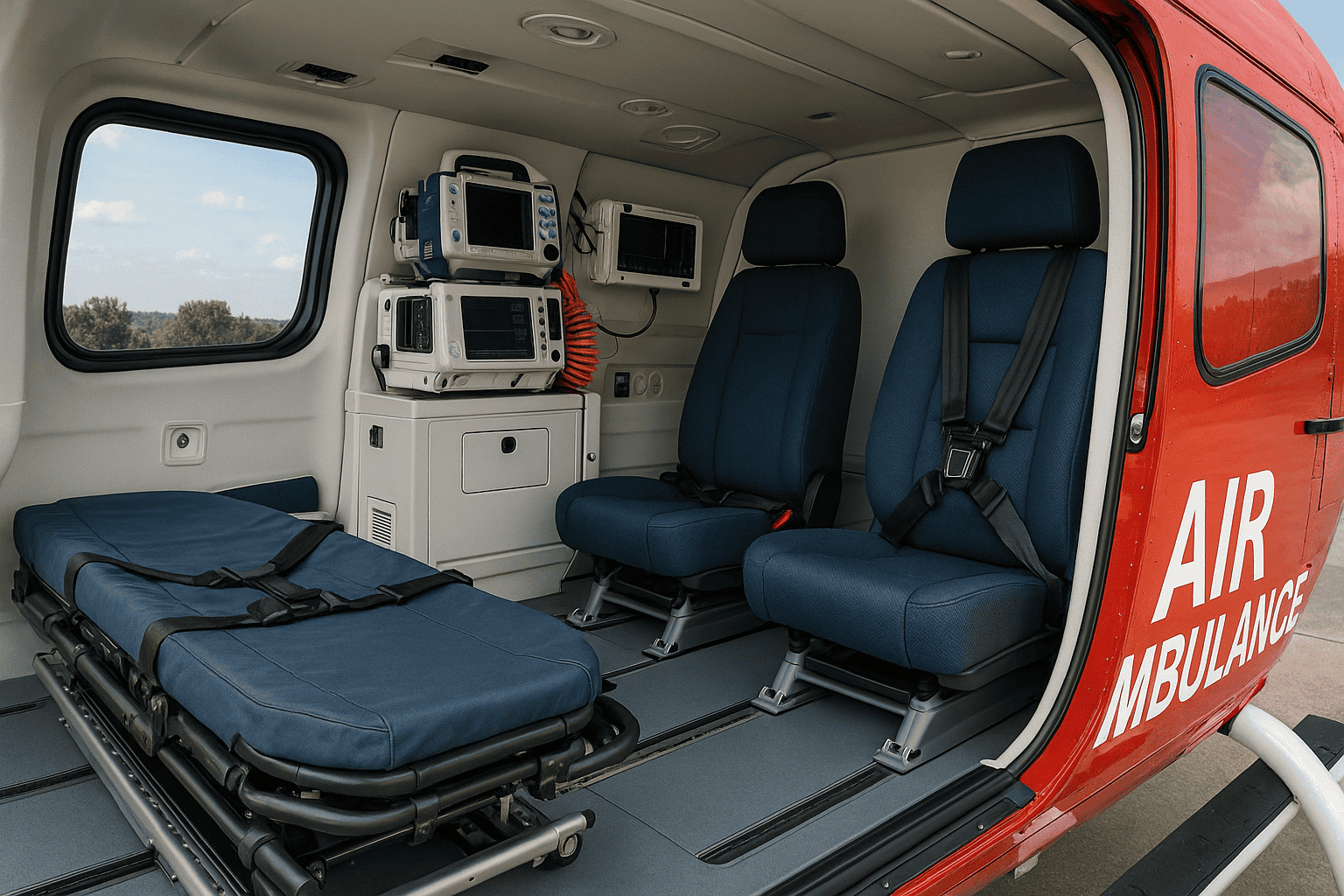 Air Ambulance helicopter by Savelife ready for emergency patient transport
