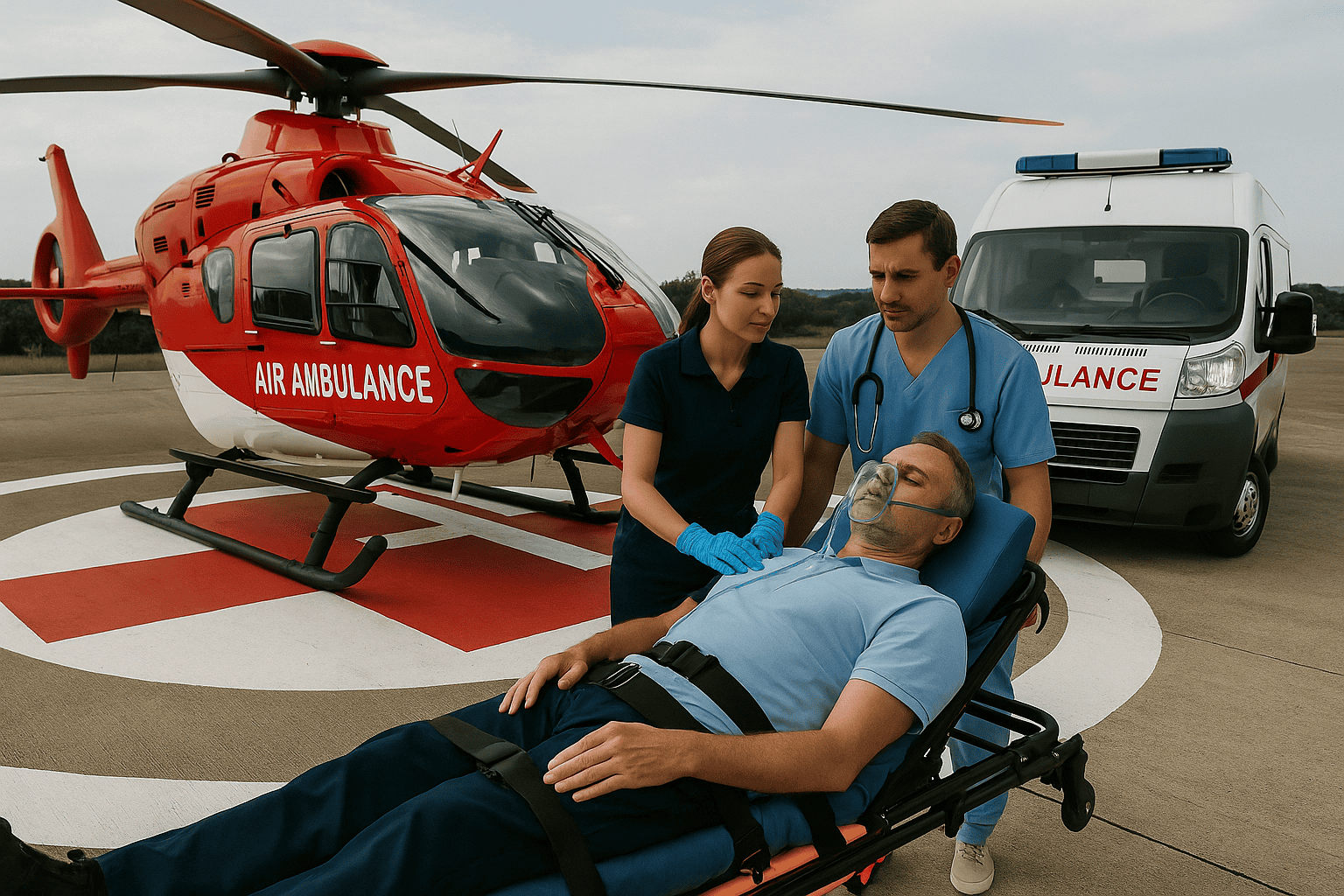 Air Ambulance helicopter by Savelife ready for emergency patient transport