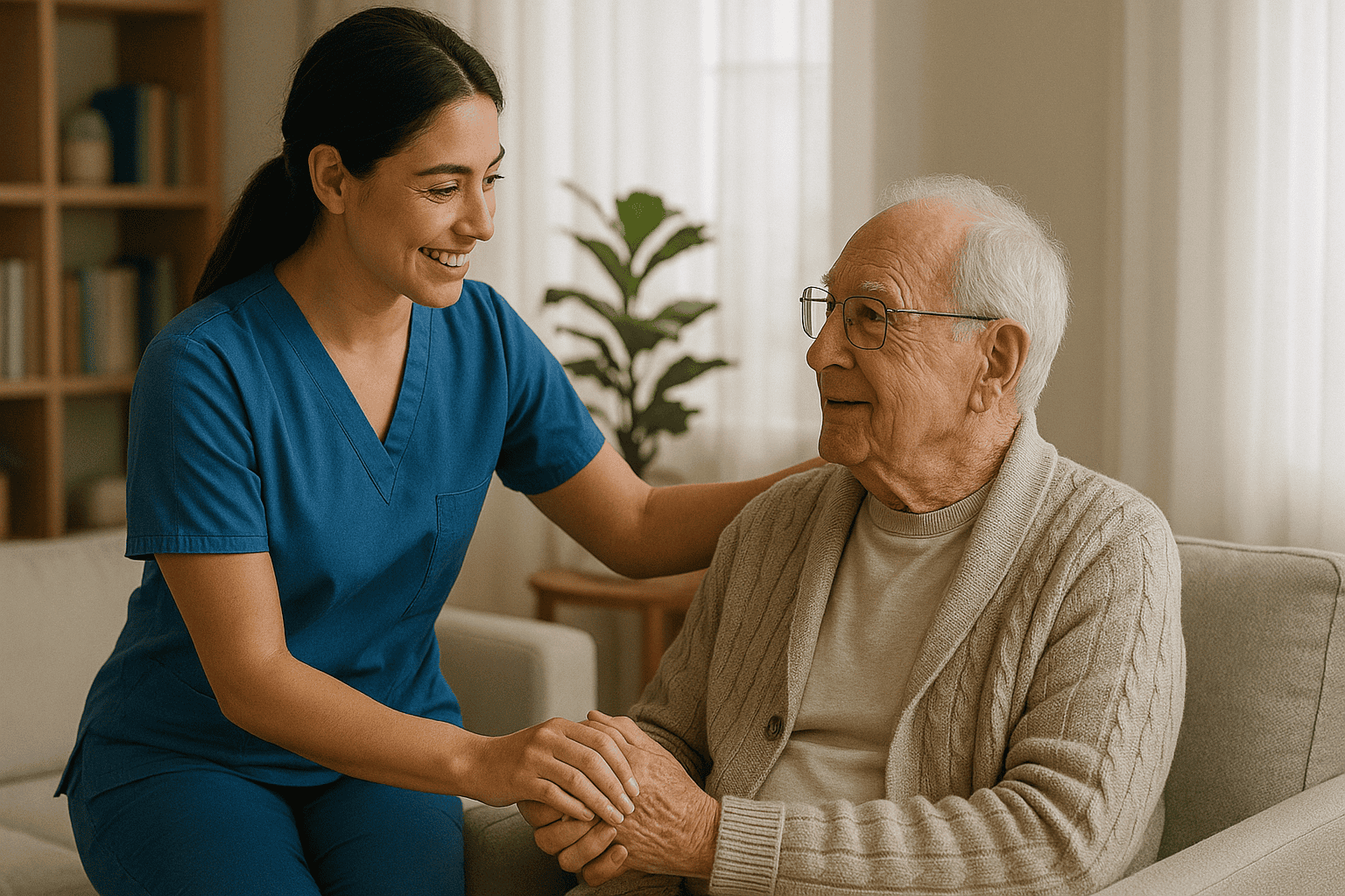 On call nurse providing home care to elderly patient in India