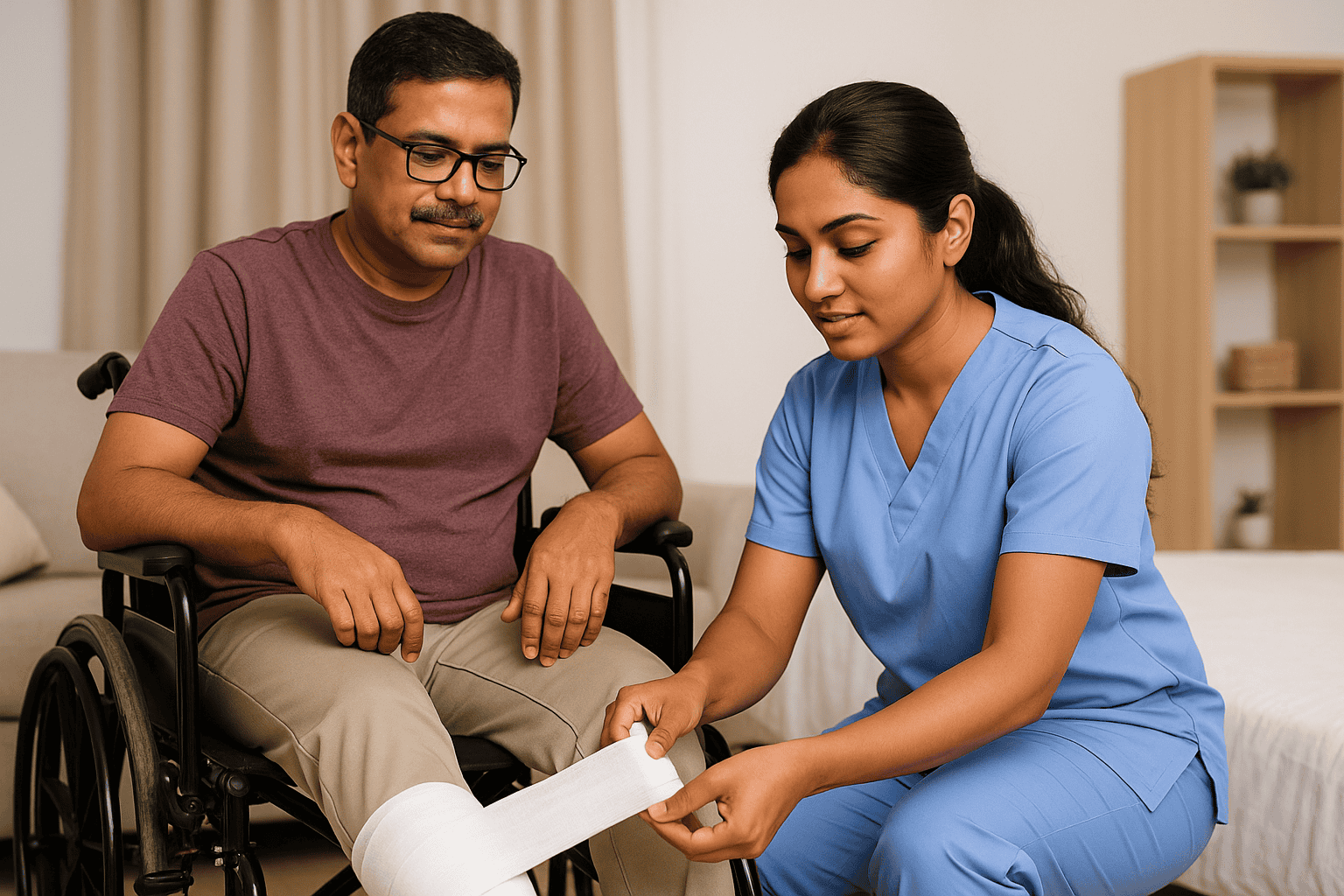 home care services nurse checking vitals of patient at home